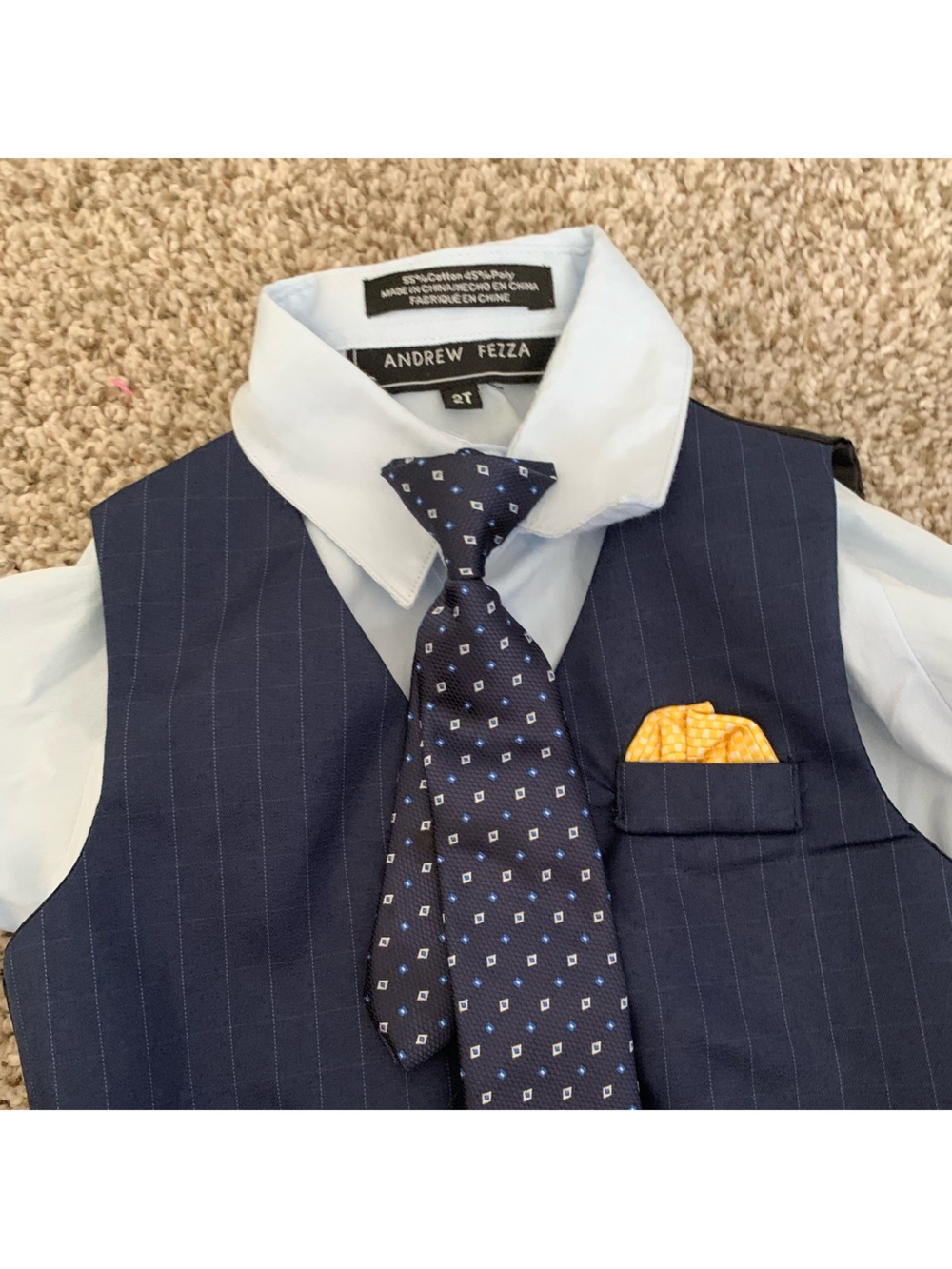 Andrew Fezza Navy Pinstripe Suit Vest with Blue Patterned Tie 2T kids